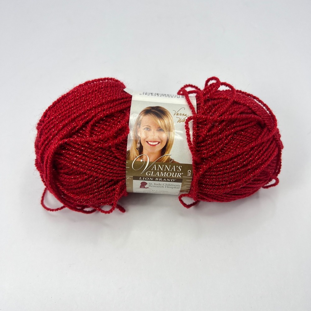 Lion Brand Vanna's Glamour Yarn Red Stone 114 Sparkle Metallic Fine 1.75oz Skein